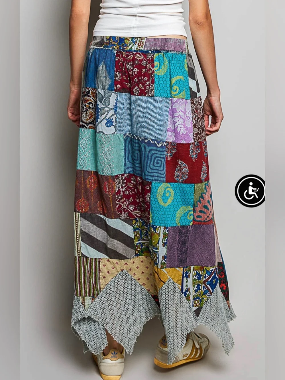 H262 New POL S w15-22 Patchwork Maxi Skirt in Multi Colors - Picture 3 of 4